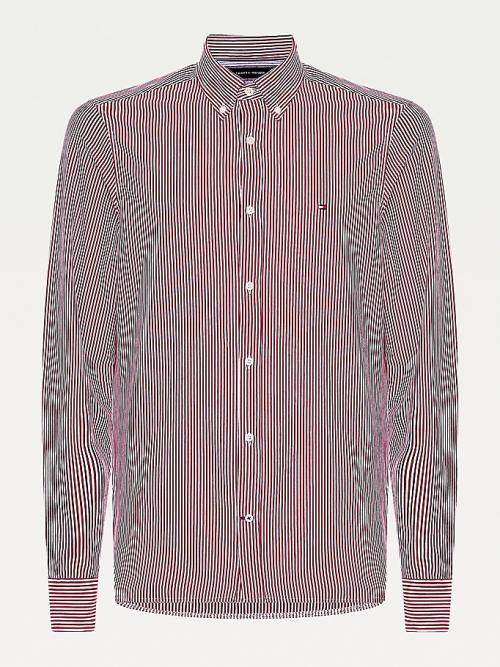 Tommy Hilfiger 1985 Essential Stripe Slim Fit Moški Srajce Rdeča | TH942ELN