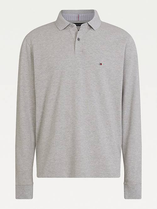 Tommy Hilfiger 1985 TH Flex Regular Fit Long Sleeve Moški Polo Majica Siva | TH532QLG