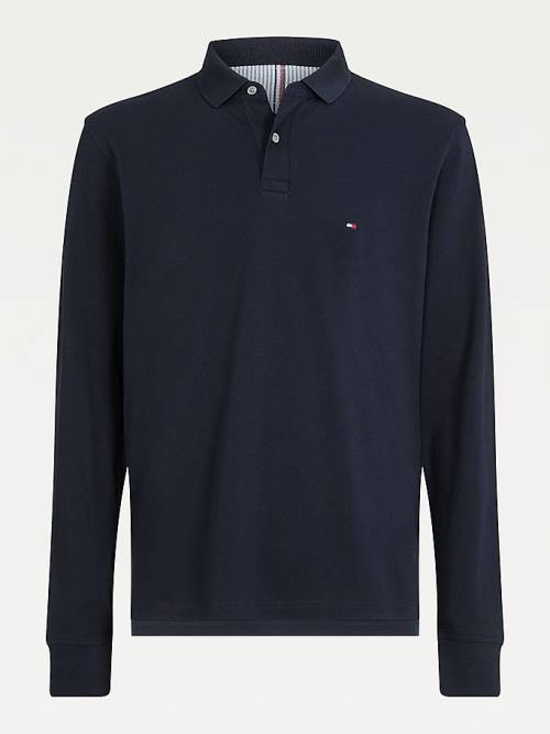 Tommy Hilfiger 1985 TH Flex Regular Fit Long Sleeve Moški Polo Majica Modra | TH628TLX