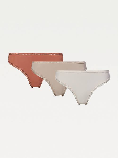 Tommy Hilfiger 3-Pack Floral Lace Trim Thongs Ženske Spodnje Perilo Zlato | TH406VAC