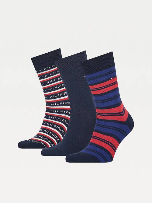 Tommy Hilfiger 3-Pack Gift Box Stripe Moški Nogavice Modra | TH536AWG