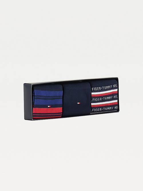 Tommy Hilfiger 3-Pack Gift Box Stripe Moški Nogavice Modra | TH536AWG