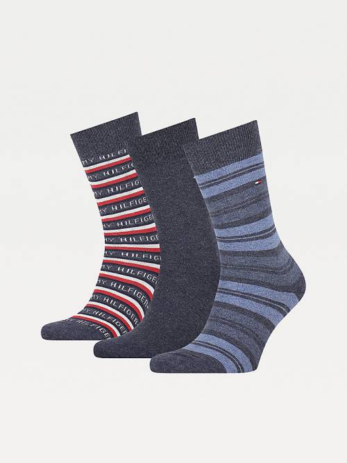 Tommy Hilfiger 3-Pack Gift Box Stripe Moški Nogavice Modra | TH932UTW