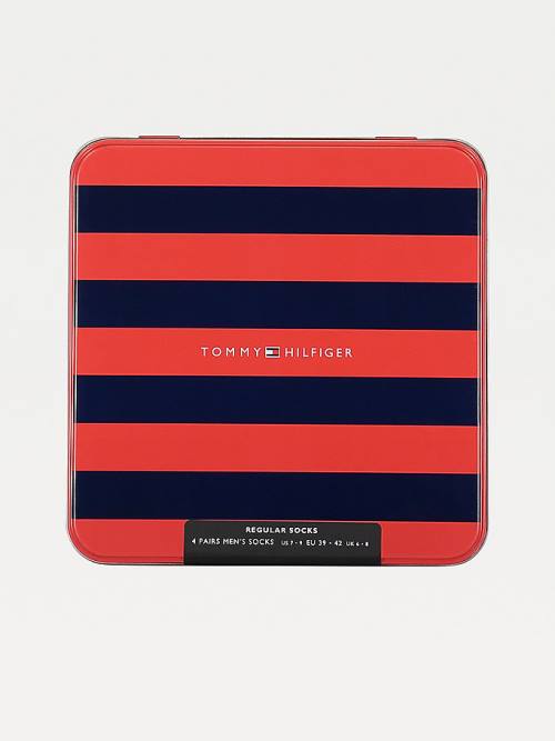 Tommy Hilfiger 4-Pack Gift Box Stripe Moški Nogavice Modra | TH231MQU