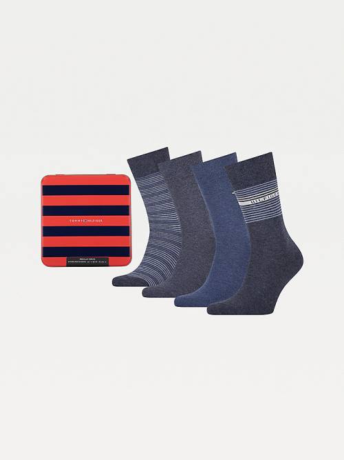 Tommy Hilfiger 4-Pack Gift Box Stripe Moški Nogavice Modra | TH231MQU