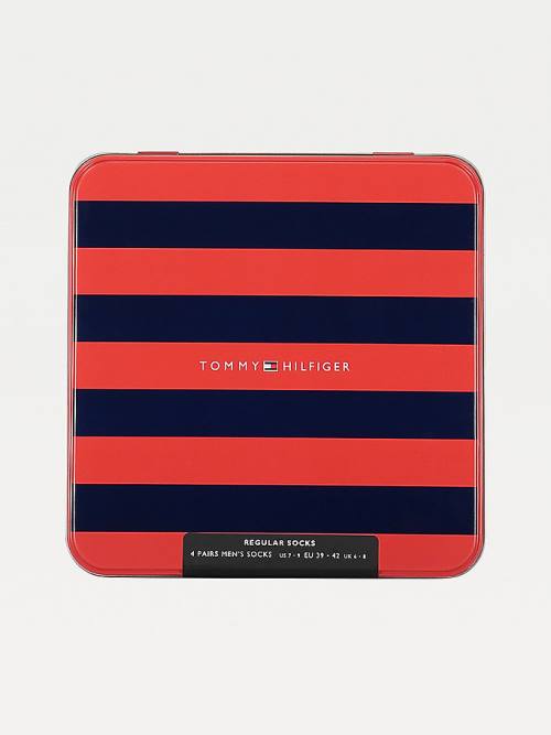 Tommy Hilfiger 4-Pack Gift Box Stripe Moški Nogavice Modra | TH326VNO