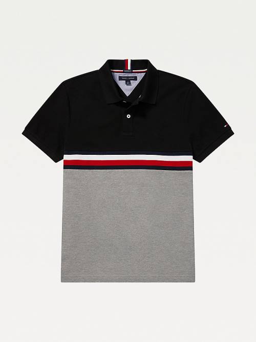 Tommy Hilfiger Adaptive Colour-Blocked Detail Custom Fit Moški Polo Majica Črna | TH932VXQ