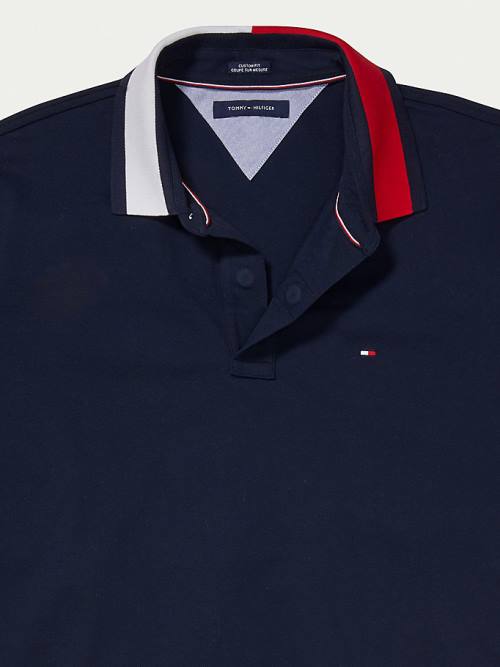 Tommy Hilfiger Adaptive Contrast Collar Custom Fit Moški Polo Majica Modra | TH195THP