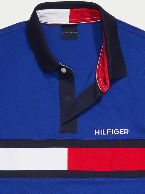 Tommy Hilfiger Adaptive Cotton Flag Custom Fit Moški Polo Majica Modra | TH789FIA