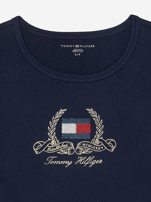 Tommy Hilfiger Adaptive Pure Cotton Logo Ženske Majice Modra | TH931TYV