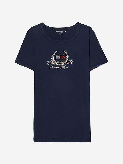 Tommy Hilfiger Adaptive Pure Cotton Logo Ženske Majice Modra | TH931TYV