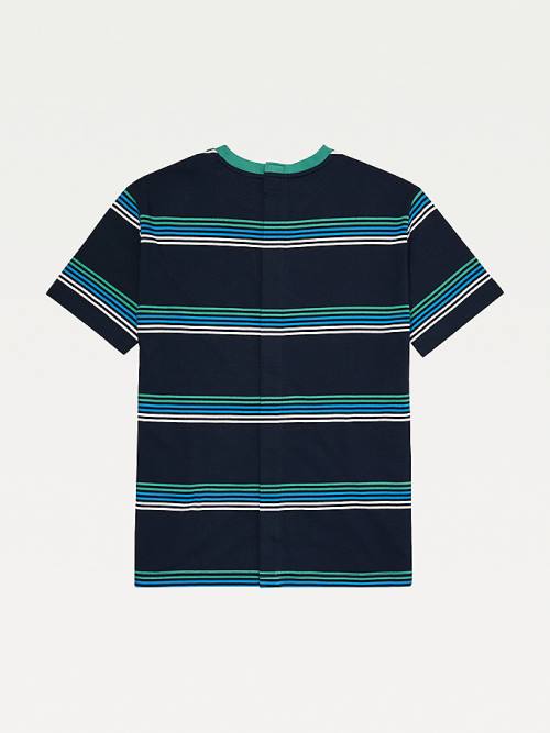 Tommy Hilfiger Adaptive Seated Fit Stripe Badge Moški Majice Modra | TH149NHW