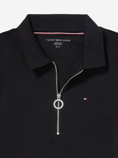 Tommy Hilfiger Adaptive Zipped Slim Fit Ženske Polo Majica Črna | TH925SBQ