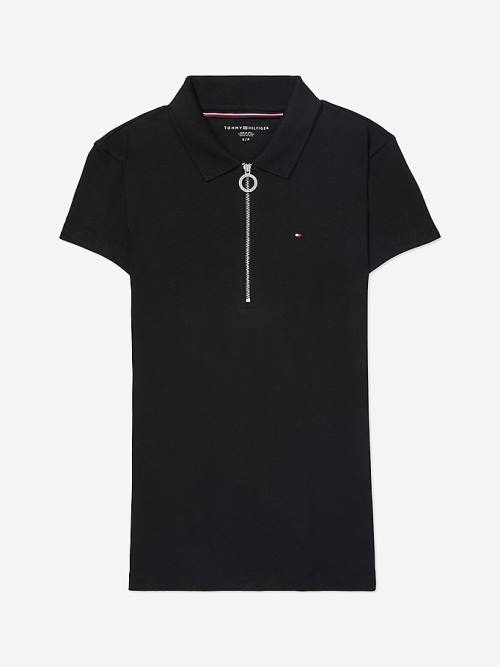 Tommy Hilfiger Adaptive Zipped Slim Fit Ženske Polo Majica Črna | TH925SBQ