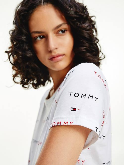 Tommy Hilfiger All-Over Logo Ženske Majice Bela | TH496UZS