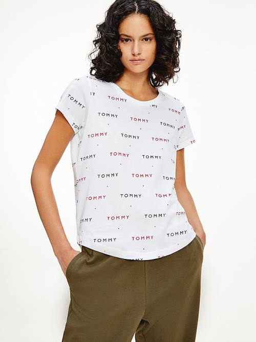 Tommy Hilfiger All-Over Logo Ženske Majice Bela | TH496UZS