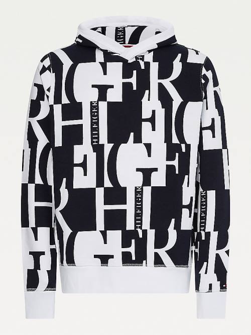 Tommy Hilfiger All-Over Text Print Moški Pulover s kapuco Rdeča | TH078OUZ