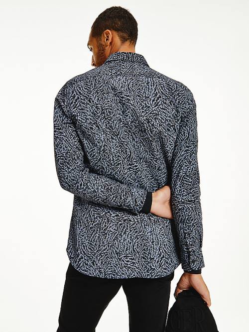 Tommy Hilfiger Animal Print Slim Fit Moški Srajce Črna | TH542NUO