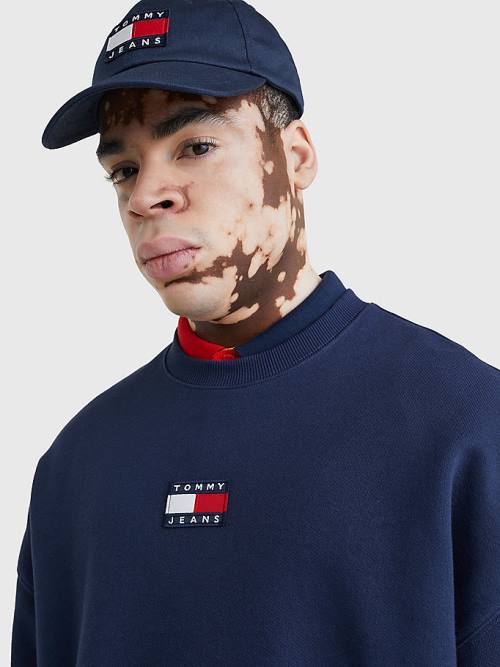 Tommy Hilfiger Badge Crew Neck Moški Pulover Modra | TH059QSM