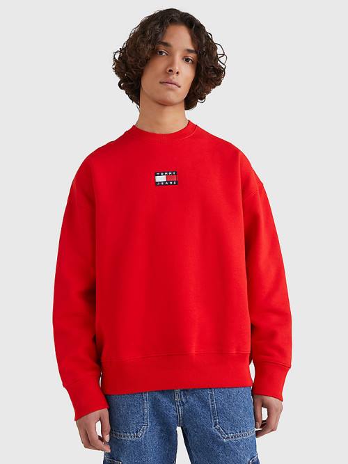 Tommy Hilfiger Badge Crew Neck Moški Pulover Rdeča | TH270TVI