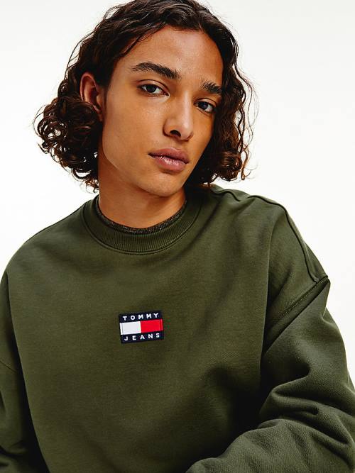 Tommy Hilfiger Badge Crew Neck Moški Pulover Zelena | TH426FKW