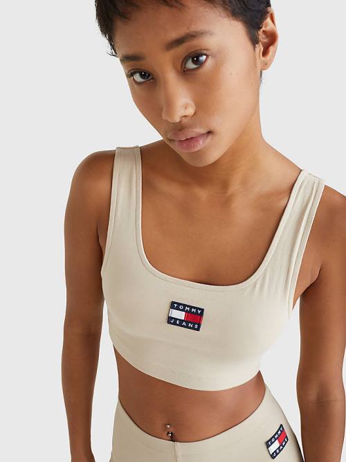 Tommy Hilfiger Badge Cropped Fit Tank Top Ženske Majice Bež | TH817OLK