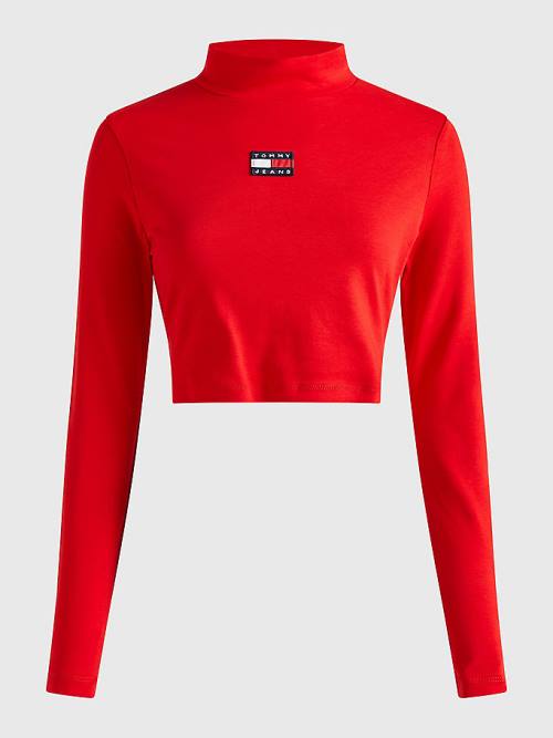 Tommy Hilfiger Badge Mock Turtleneck Long Sleeve Ženske Majice Rdeča | TH782ECK