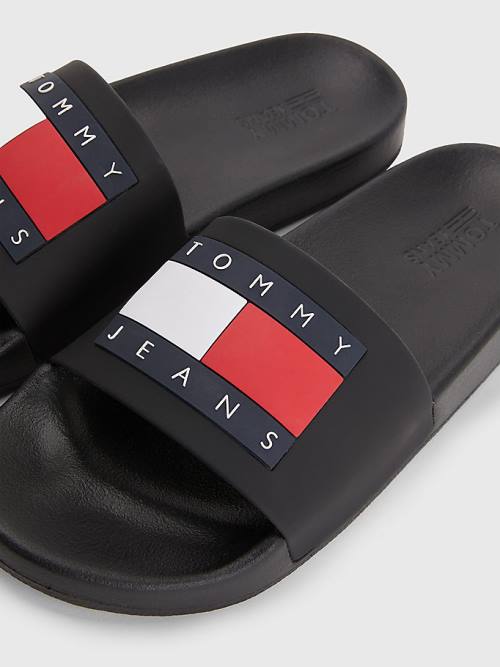 Tommy Hilfiger Badge Slides Ženske Sandali Črna | TH286GPC