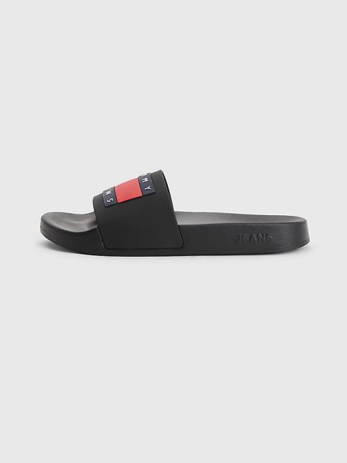 Tommy Hilfiger Badge Slides Ženske Sandali Črna | TH286GPC