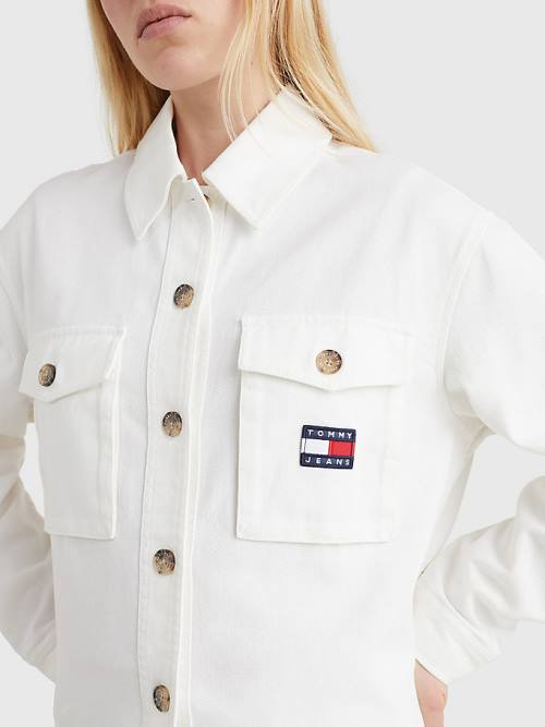 Tommy Hilfiger Badge Surplus Overshirt Ženske Srajce Bela | TH823PDH