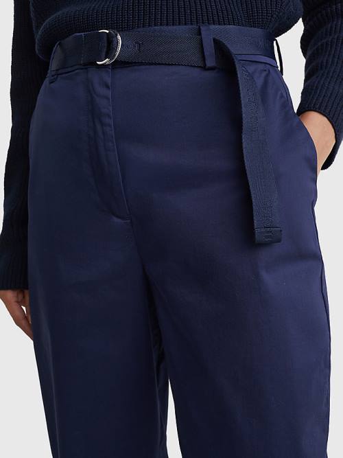 Tommy Hilfiger Belted Waist Tapered Leg Chinos Ženske Hlače Modra | TH490LHE