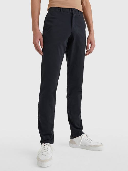 Tommy Hilfiger Bleecker Satin Slim Fit Chinos Moški Hlače Črna | TH756BFV