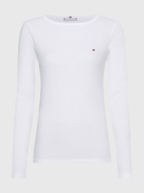 Tommy Hilfiger Boat Neck Long Sleeve Skinny Ženske Majice Bela | TH102TAJ