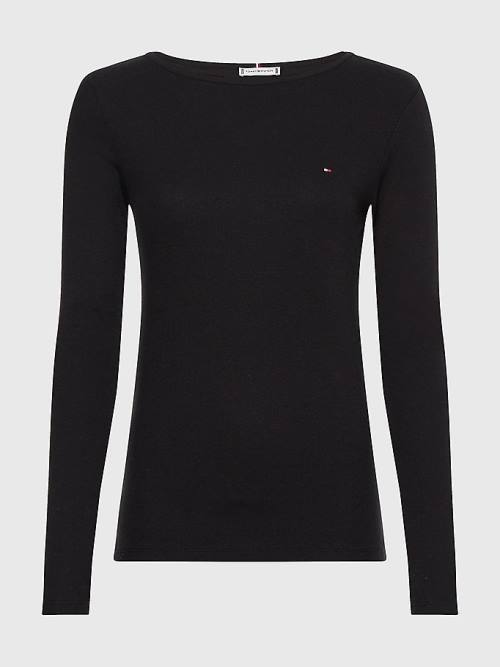 Tommy Hilfiger Boat Neck Long Sleeve Skinny Ženske Majice Črna | TH704XEL