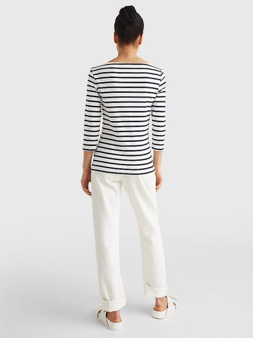 Tommy Hilfiger Boat Neck Three-Quarter Sleeve Ženske Majice Bela | TH823IOX