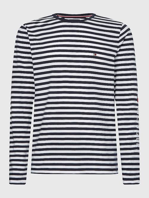 Tommy Hilfiger Breton Stripe Long Sleeve Moški Majice Modra | TH258UEC