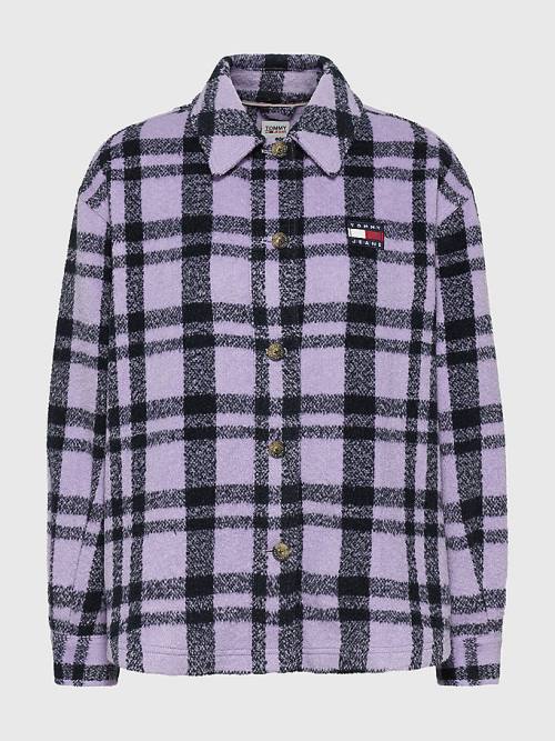 Tommy Hilfiger Bright Check Wool Blend Overshirt Ženske Srajce Vijolična | TH439AQO