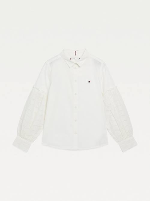 Tommy Hilfiger Broderie Anglaise Puff Sleeve Shirt Dekleta Majice Bela | TH019YWZ