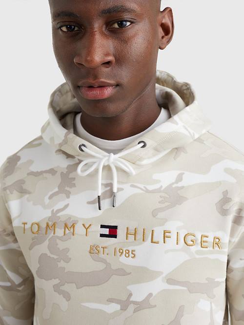 Tommy Hilfiger Camo Logo Moški Pulover s kapuco Bela | TH809OFC