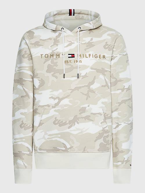 Tommy Hilfiger Camo Logo Moški Pulover s kapuco Bela | TH809OFC