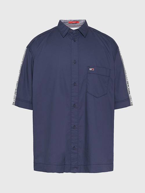 Tommy Hilfiger Casual Logo Tape Short Sleeve Moški Srajce Modra | TH301URH