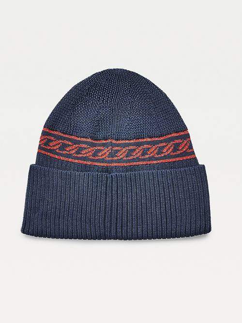 Tommy Hilfiger Chain Link Knit Beanie Ženske Kapa Modra | TH084ZEO