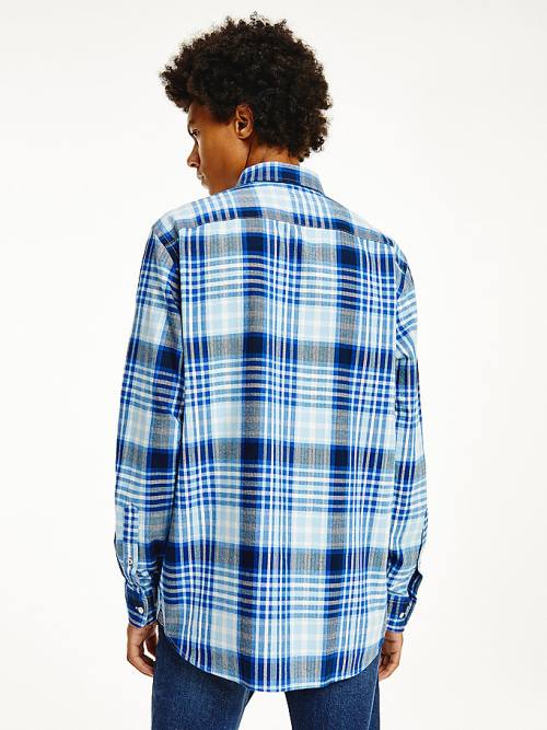 Tommy Hilfiger Check Cotton Flannel Regular Fit Moški Srajce Modra | TH763LOD