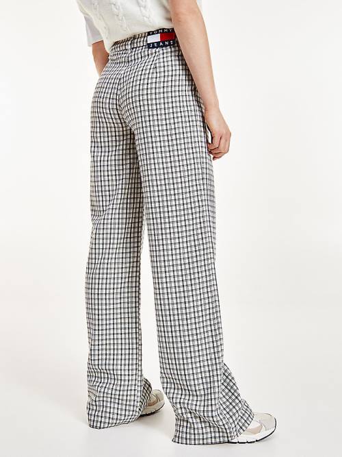 Tommy Hilfiger Check Relaxed Fit Wide Leg Ženske Hlače Bež | TH723FZV