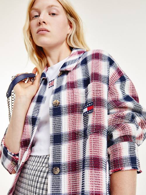 Tommy Hilfiger Check Waffle Pocket Overshirt Ženske Srajce Rdeča | TH267RTE