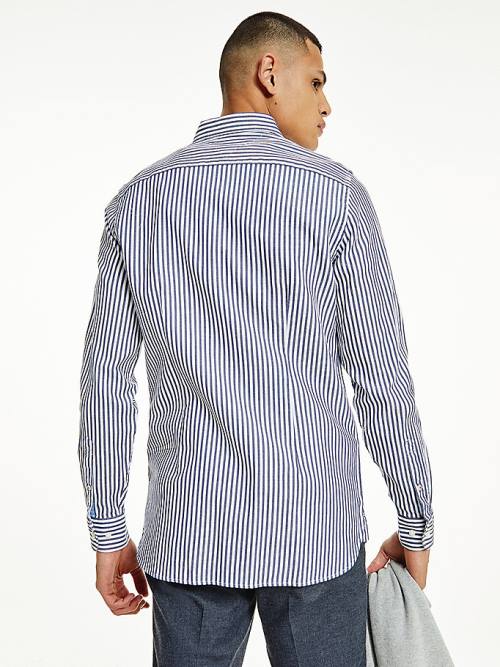 Tommy Hilfiger Classics Stripe Slim Fit Dobby Moški Srajce Modra | TH189AEN