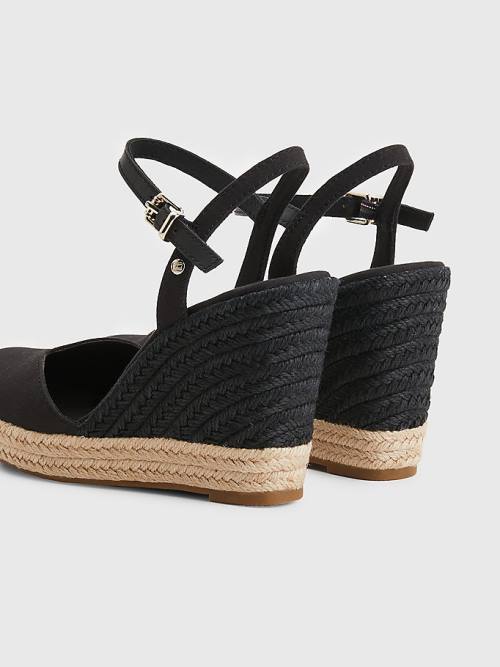 Tommy Hilfiger Closed Toe High Wedge Espadrille Ženske Sandali Črna | TH358STE