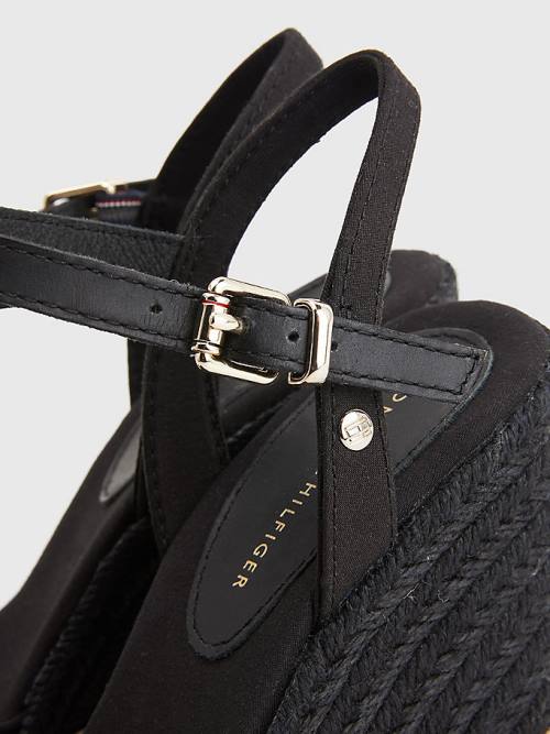 Tommy Hilfiger Closed Toe High Wedge Espadrille Ženske Sandali Črna | TH358STE