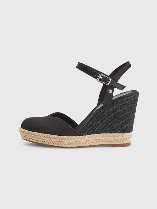 Tommy Hilfiger Closed Toe High Wedge Espadrille Ženske Sandali Črna | TH358STE