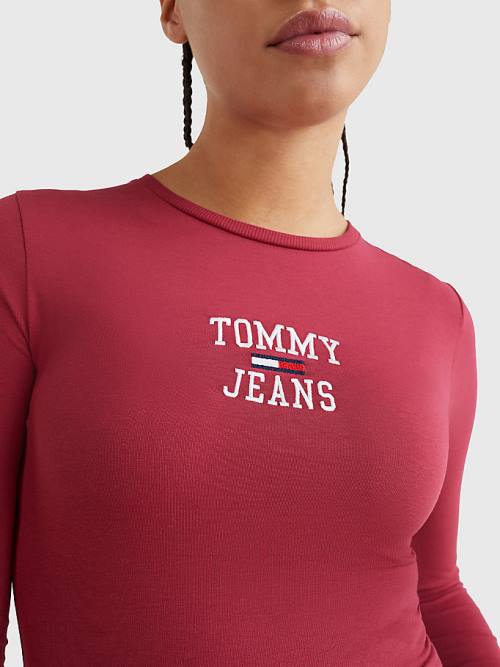 Tommy Hilfiger College Logo Long Sleeve Bodysuit Ženske Majice Rdeča | TH206GUC